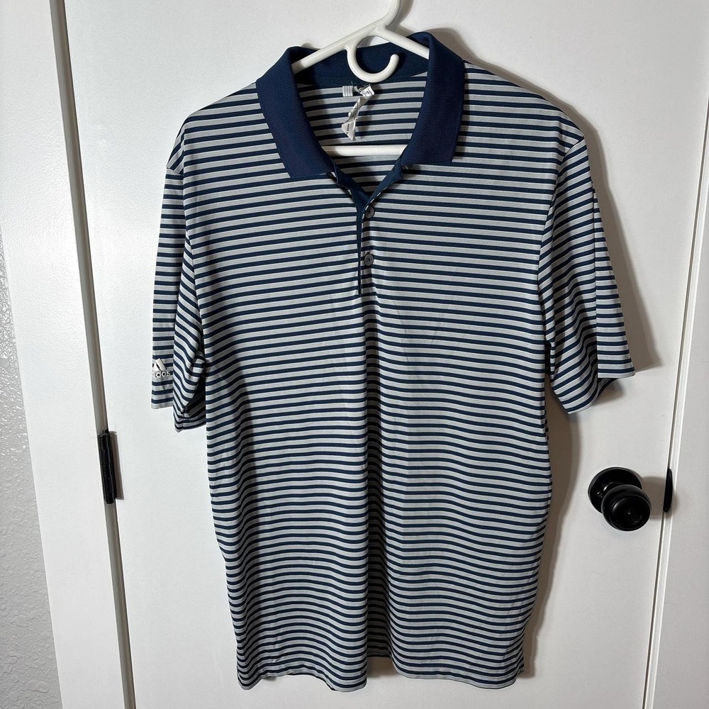 Adidas Navy White Striped Polo Shirt Men's Short Sleeve